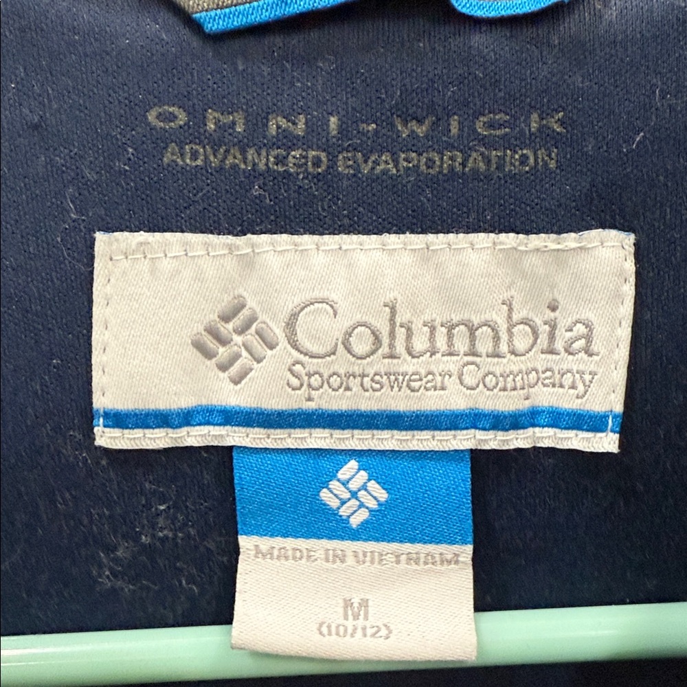 Columbia Windbreaker geometric pattern in blue, green & white Kids size Medium - Picture 3 of 9